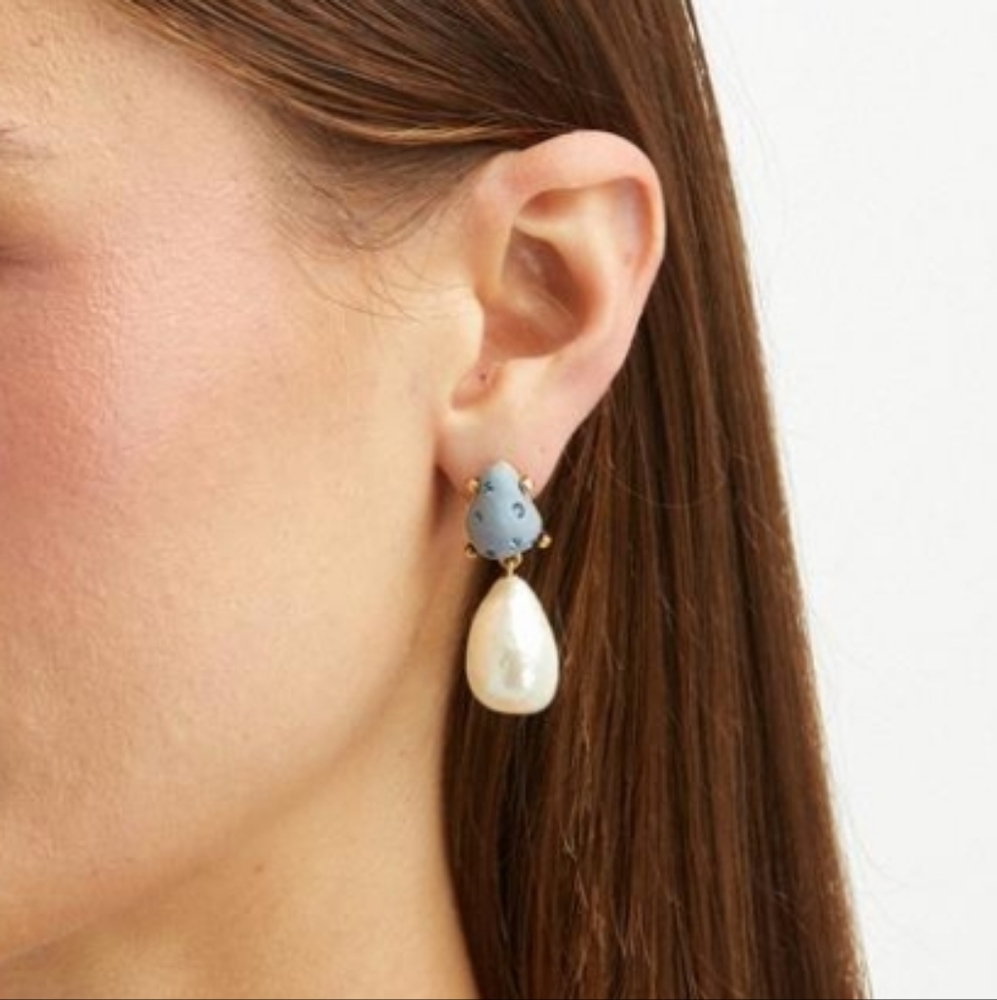 18K Oscar De La Renta Slate Candy Drop Swarovski Glass Crystal Earrings - Picture 9 of 9